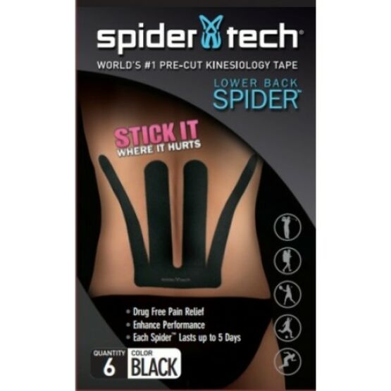Spider tech tape kinezólógiai tapasz derék 6 db fekete