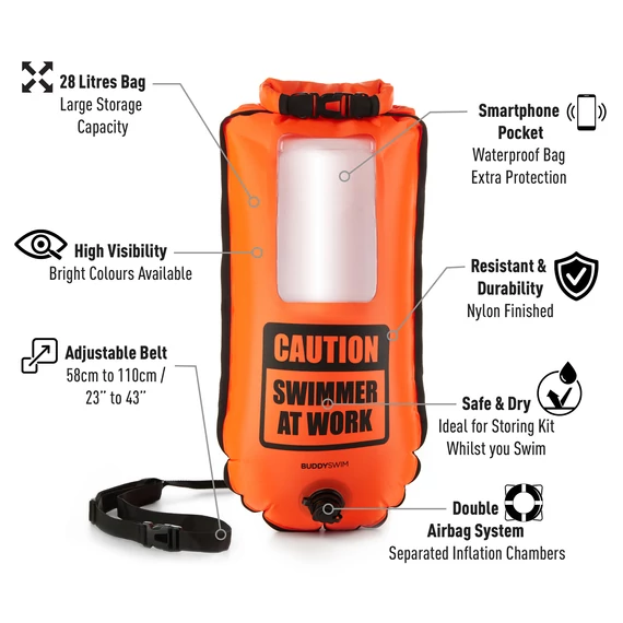 Finis biztonsági úszó bója, 28l, narancs, smartphone, Dry Bag Bouy