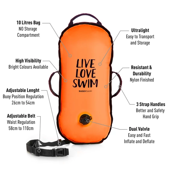 Finis biztonsági úszó bója, 10l, narancs, LLS, szuper könnyű, Ultralight Swim Bouy